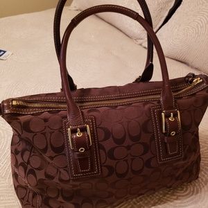 Coach Hamptons Brown Jacquard Signature Satchel